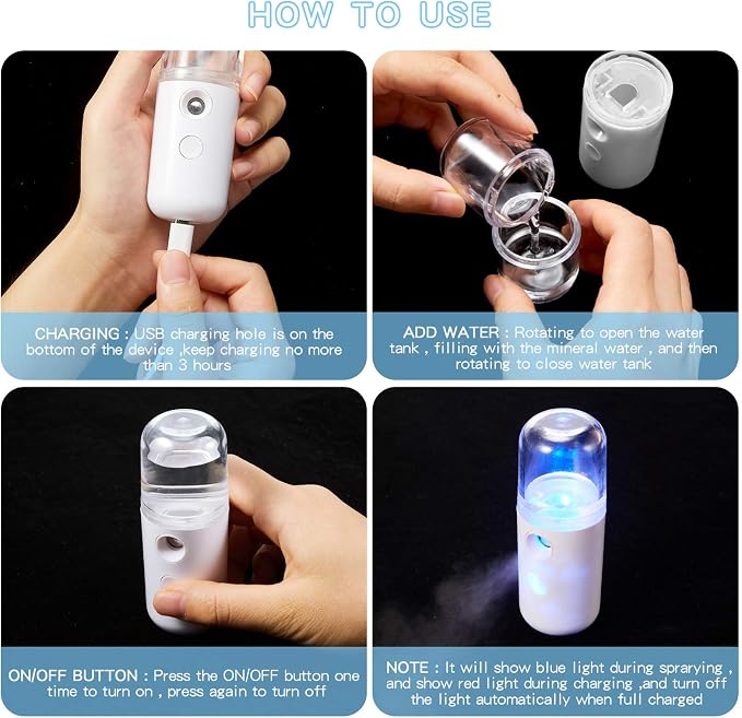 Honoson 2 Pack Nano Facial Mister for Lashes Sprayer,White | USB Rechargeable Handheld Humidifier with Eyelash Extensions, 1 Oz Portable Sprayer Ideal for Makeup Skin Hydration