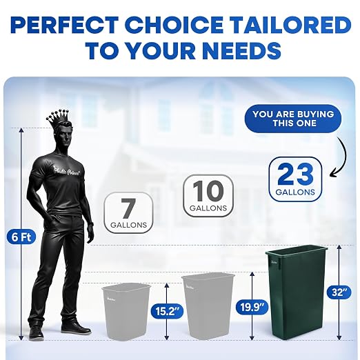 PLASTIC PRINCE 23 Gallon Slim Trash Can Kitchen, Commercial Tall Trash Bin Narrow, Rectangular Slim Jim Skinny Garbage Can for Home Garage Cabinet Restaurant, 6 Pack, Green