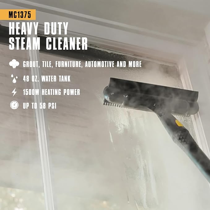 McCulloch MC1375 Canister Steam Cleaner, 90 Min Runtime, 20 Accessories | Jet Nozzle, Brushes, & More - Steam Cleaner for Home, Tile, Carpet, Furniture, & Personal Car Detailing