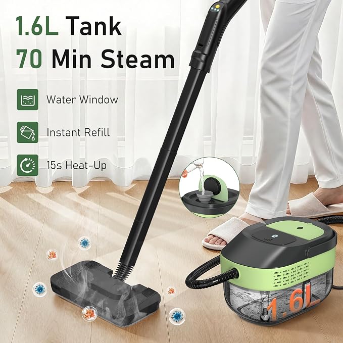 14 IN 1 Steam Cleaner Mop, Handheld Steamer Cleaning for Home,1.6L Tank | 2500W High pressure steam cleaner for car tile grout floor all surface cleaning,15S Fast heat-up,27PCS Accessories