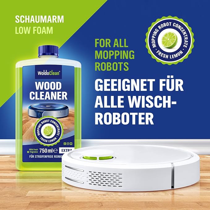 WoldoClean Wood Floor Cleaner for Robot Mops 25.36 fl.oz - pH-Neutral & Streak-Free, Compatible with Roborock, Dreame, Roomba, Tineco, Hardwood & Laminate Concentrate