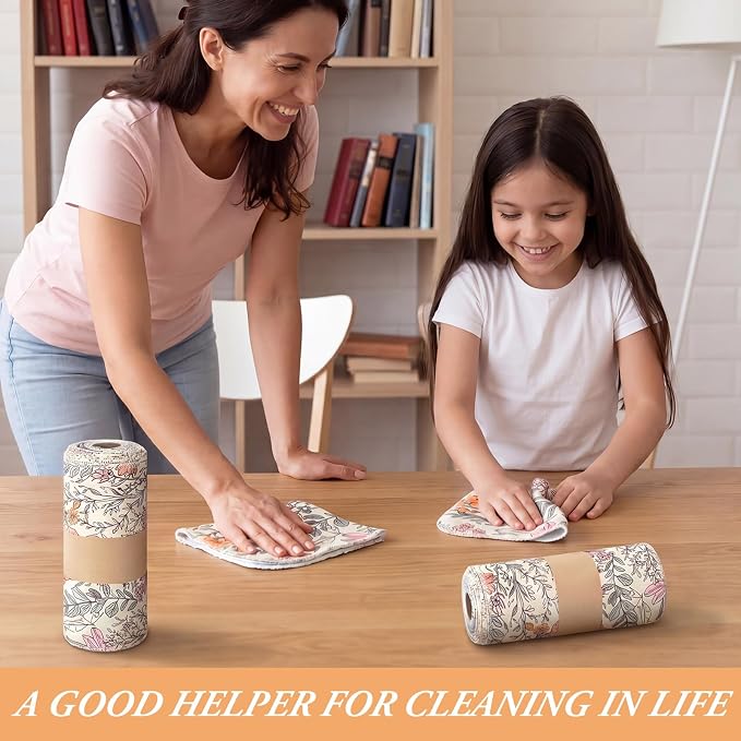 Reusable Kitchen Cloths Cotton Towel, 36 Pack, Cute Wildflower | Washable 9.84x11.81in, Paperless Towel Rolls Bulk, Cleaning Cloth Napkins for Dishes