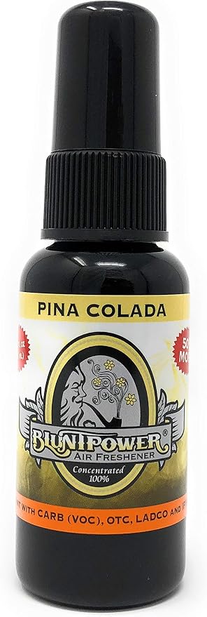 Blunt Power Pinacolada 1.5 Fl Oz Air Freshener Spray - Long-Lasting Room Deodorizer, Car Freshener, Odor Eliminator, Concentrated Oil-Based Spray Bottle - Red