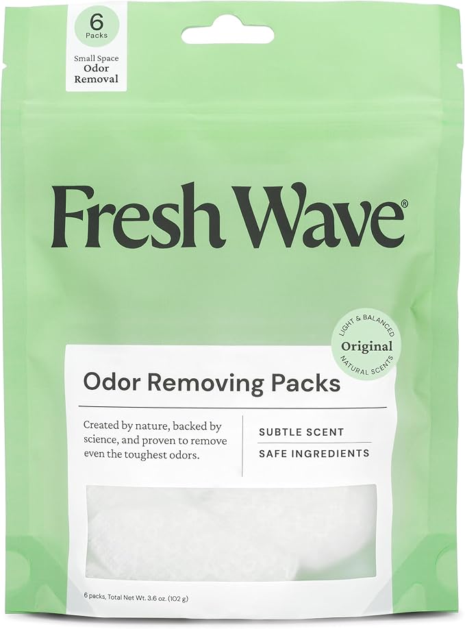 Fresh Wave Odor Eliminator Packs, 6-Pk for Small Spaces & Closets, Original | Plant oil formula, Lasts 15-30 days, No artificial fragrance, Fits shoes, gym bags, trash cans, and diaper pails