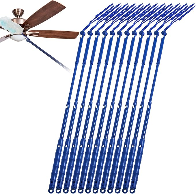 Colingmill 12 Pcs 3 ft Replacement Handles Compatible with Duster Refills, Long Extended Handle Only, Adjustable Length for Ceiling Fans, Blinds, Shelves, Windows, Foldable & Extendable (Blue)