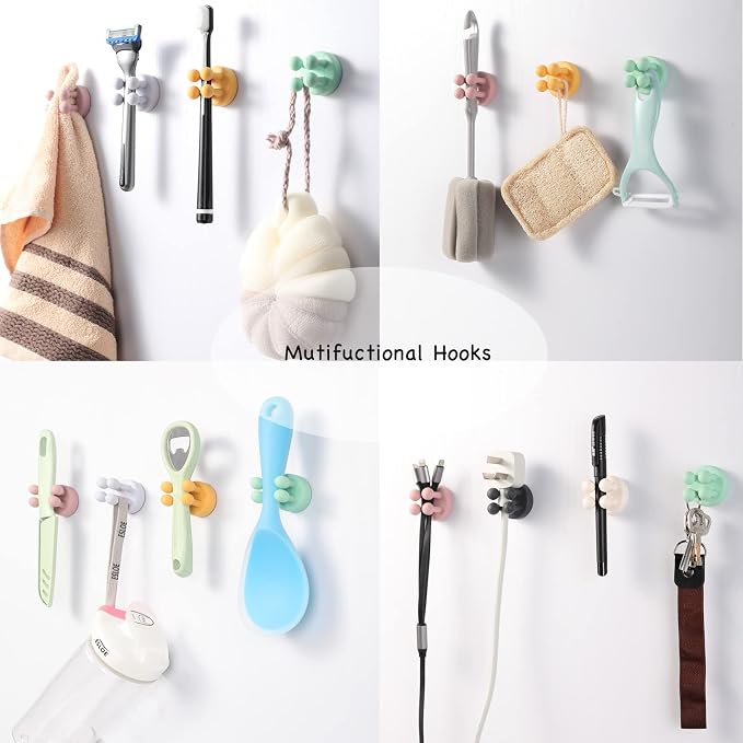 iBetterLife 6Pcs Toothbrush Holders for Bathrooms - Self-Adhesive Wall Mount to Mirror for Clipping & Hanging Shower Razor Towel Plug Cable, Utility Hooks for Home Kitchen Office Dorm Room Essentials