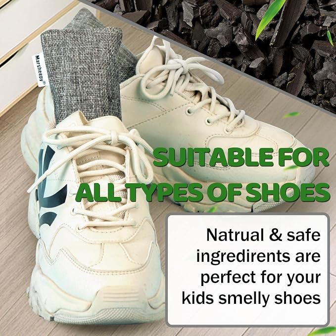 12 Pack Bamboo Charcoal Shoe Deodorizer Insert Bags, Shoe Odor Eliminator | 100% Natural Shoes Smell Remover，eliminates odor naturally,Odor Eliminator for shoes, Home, Closet, Pet