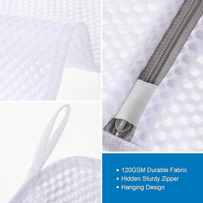 3-Pack Durable Honeycomb Mesh Laundry Bags for Delicates, M + L + XL | 120gsm Honeycomb Mesh, Sturdy Zipper, Protect Delicates, Reusable, Washer & Dryer Safe, For College, Dorm, Home and Travel