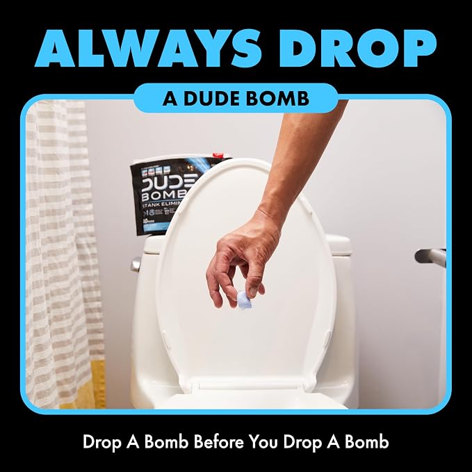 DUDE Wipes DUDE Bombs Toilet Bowl Stank Eliminator, Air Freshener, 40 Count | 1 pack of 40 pre-poop toilet pods. 2-in-1 bathroom deodorizer and toilet bowl cleaner. Lavender, cedar, lime, eucalyptus.