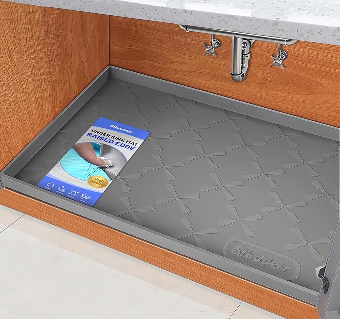 SIKADEER Waterproof Under Sink Mat Silicone 28" x 22" Kitchen Cabinet liner | BPA-Free Silicone Mat with Raised Lip Protects Cabinets from Leaks, Versatile Home Organizer for Bathroom, Pets, Boots, Floor