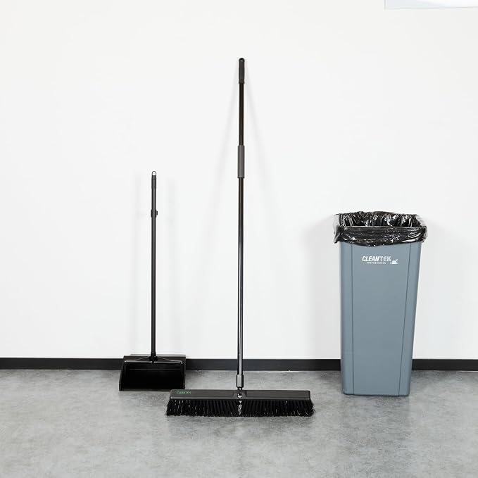Restaurantware-Clean Tek Professional 23.62 Inch Push Broom, 1 Heavy-Duty Broom With 59” Handle - Heavy Bristles, 2 Handle Attachment, Wooden, Commercial Use, For Deck, Garage, Yard, Patio