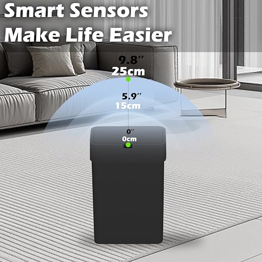 ELPHECO Bathroom Trash Can with Lid,Motion Sensor, 2 Pack Black | Automatic Garbage Can, 2.5 Gallon + 4 Gallon Smart Slim Waterproof Trash Bins for Bedroom, Office, Living Room