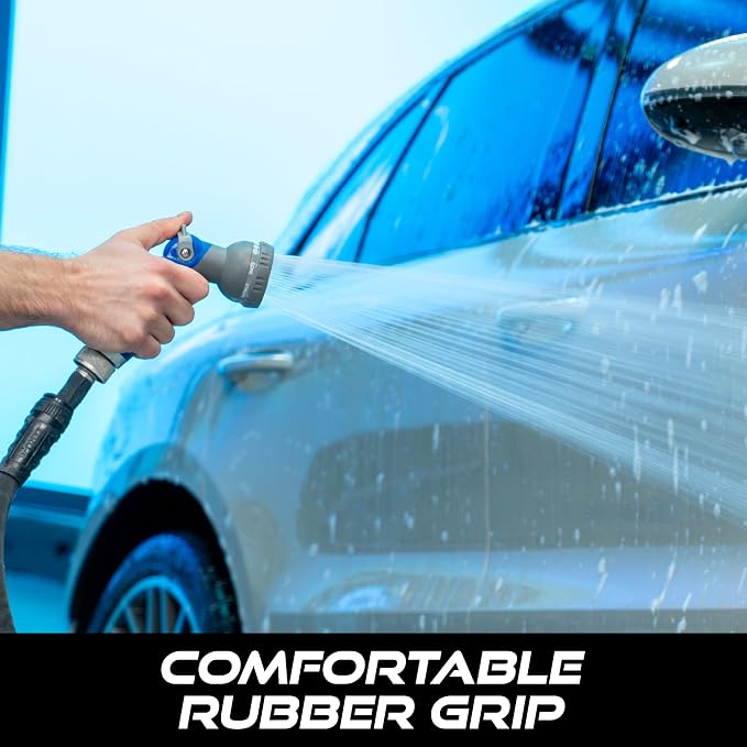 VIKING Hose Nozzle, 8 Spray Patterns, Thumb Control for Cars and Homes | Water Hose Nozzle, Adjustable Heavy Duty Thumb Control for Car Washing Kit, Watering Plants, Washing Pets, and Home Use