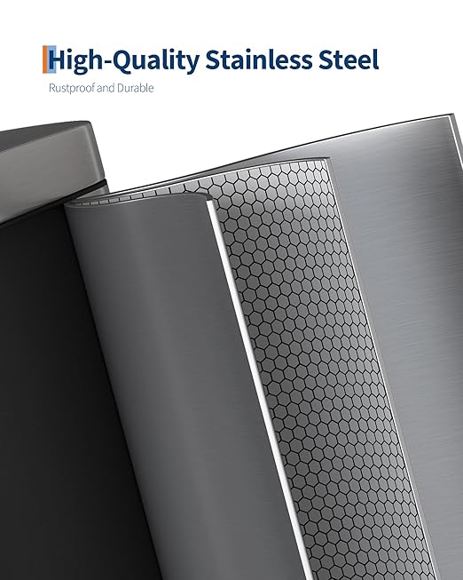 GarveeHome 13 Gal / 50 L Stainless Steel Kitchen Trash Can with Lid, Slim Step-On Garbage Bin, Large Rustproof Metal Trash Can with Soft Close, Inner Bucket & Rear Handle, Silver