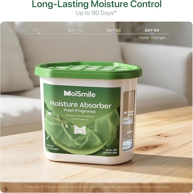 Large Moisture Absorber Buckets, 14 oz Each, Fresh Scent, 3 Pack | 14 oz Net Fill with 12 g Fresh Scent Beads; Visible Water Collection; Up to 90 Days; For Bathrooms and Closets