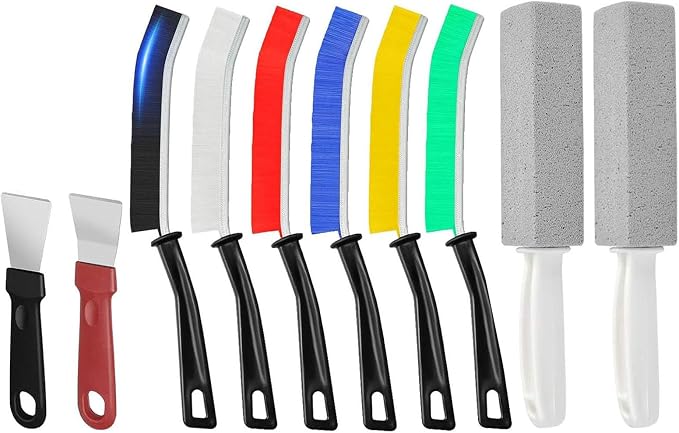 TuTuYa 10PCS Cleaning Brush Set, Multipurpose Household Cleaning Tool Kit | Remove Stubborn Dirt, Crevice Brush Easily Reach into Deep and Narrow Space, Toilet Cleaning Pumic Stone, Scraper for Kitchen