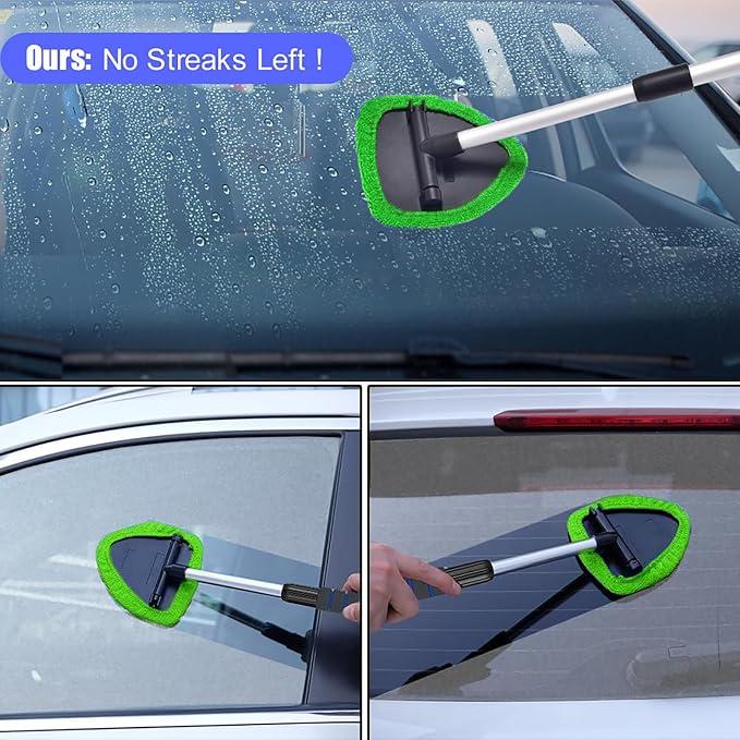 desin Windshield Cleaning Tool, Car Window Cleaner Windshield Cleaner with 4 Reusable and Washable Microfiber Pads and Extendable Handle Auto Inside Glass Wiper