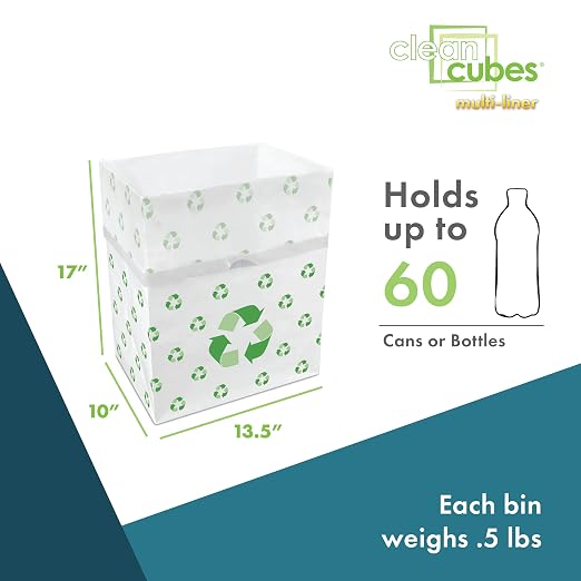 Clean Cubes 13 Gallon Multi-Liner Pop-Up Trash Cans, 3-Pack (Recycle) | 3 Stacked Liners Per Bin, 9 Uses Per Pack, Swap Liners Without Touching Trash, No Assembly, Wire-Reinforced Opening
