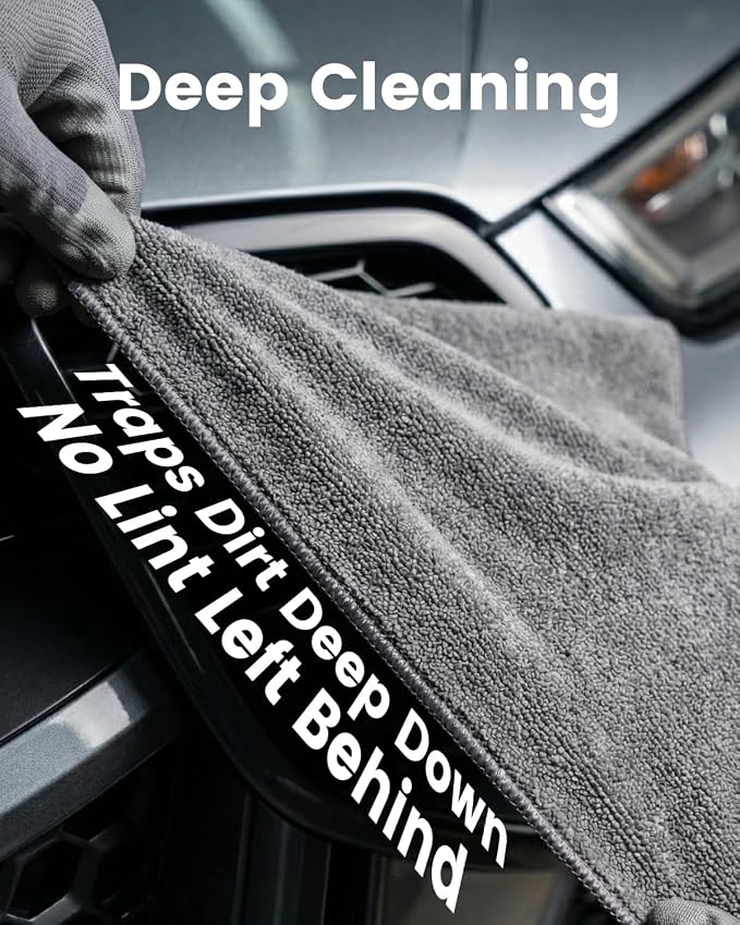 POPCHOSE Microfiber Cleaning Cloth, 12 Pack Super Absorbent Towels for Cars | Lint Free, Streak Free, Soft Towels for Car Detailing, Household, Kitchen, Bath Room, Glass & Tools, Grey