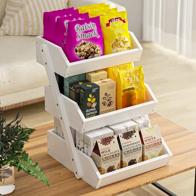 G.a HOMEFAVOR 3-Tier Fruit Basket for Kitchen Counter, White, Self-assembly | Large Fruit Bowl for Fruit Shop, Vegetable Storage Stand and Home Organizer, 15 mm Thickness