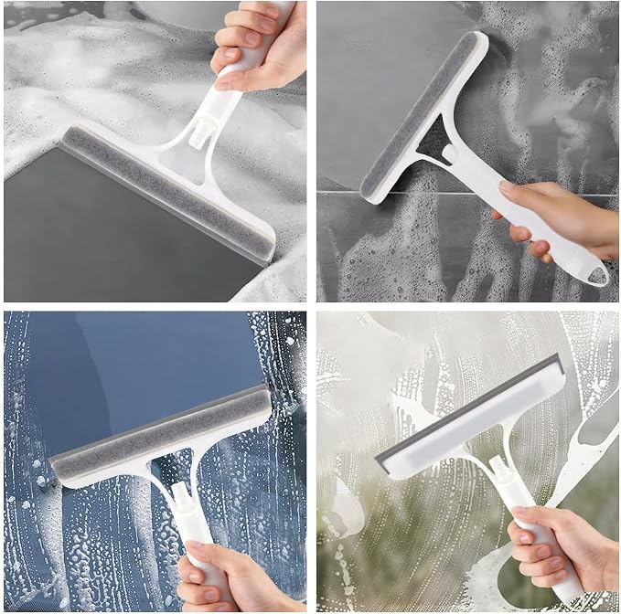 3 in 1 Window Cleaning Scraper with 2 Replaceable Cleaning Cotton Strips, 3 in 1 Spray Squeegee for Home Glass Doors Car Windows Glass, All-Purpose Window Cleaner Tool(1pc White & 1pc Blue)