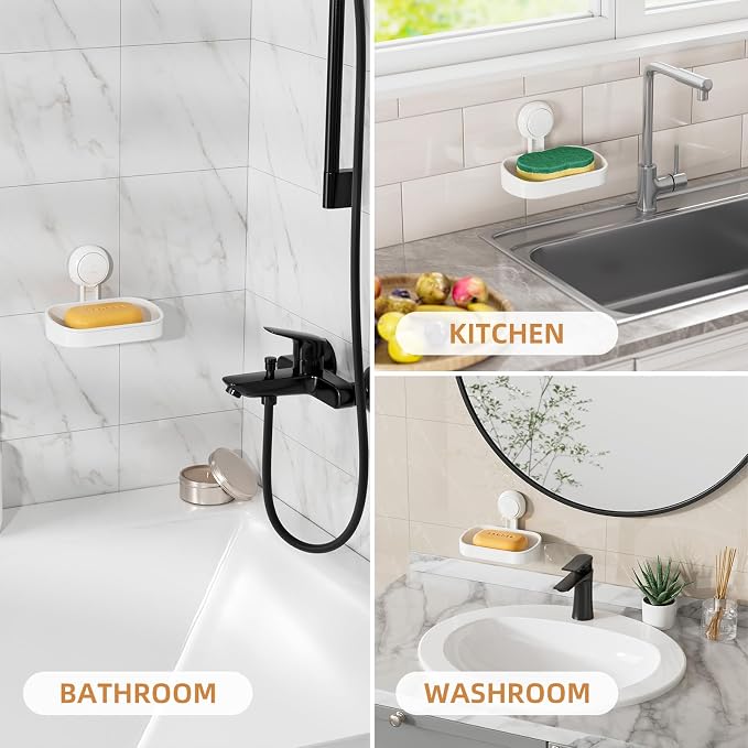 LEVERLOC Soap Holder, Soap Dish for Shower, Suction Cup Bar Soap Holder | 2 Set Soap Bar Holder for Shower, Wall Mounted Self Draining, NO Drill Sponge Holder for Bathroom, Bathtub Kitchen Sink