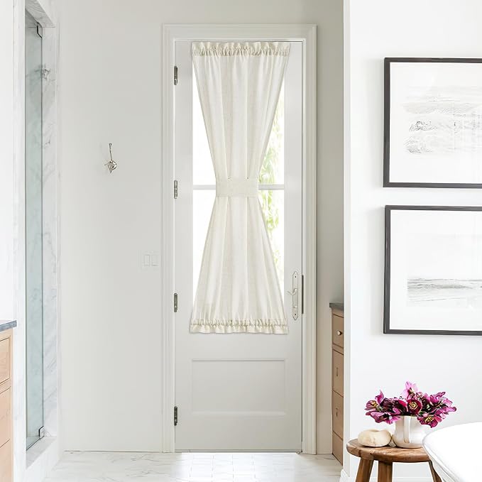 NICETOWN Linen Small Window Curtains for Classroom Kitchen Cafe | Basement Door Window Curtain for Privacy, Light Filtering, Rod Pocket with Tieback, 1 Panel, W26 x L50 inches Long, Linen