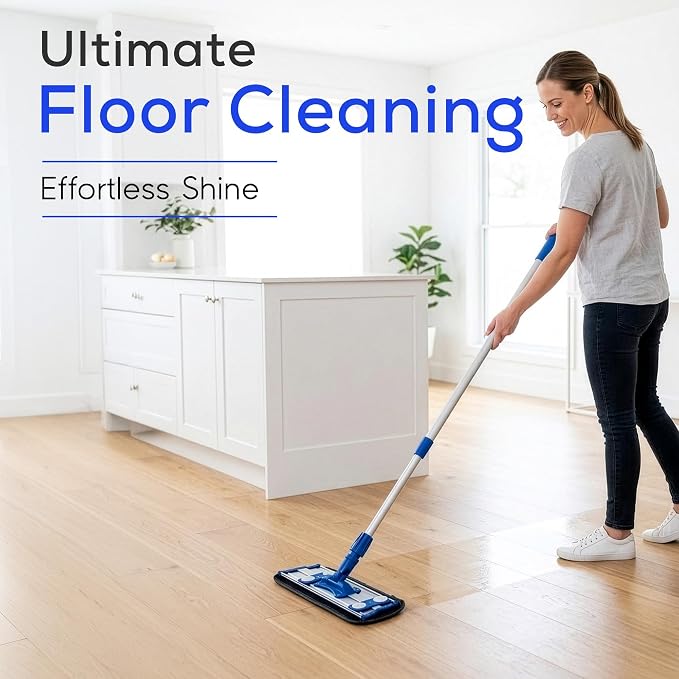 Microfiber Flat Mop with 360° Rotation for Floor Cleaning – Adjustable Aluminum Handle (81–140 cm), Hook and Loop Head, Reusable Microfiber Pads, Lightweight for Hardwood, Tile & Laminate Floors