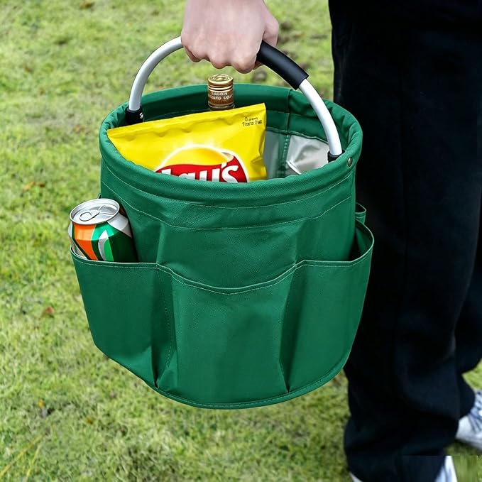 17L Waterproof Cleaning Supply Caddy 600D Foldable Storage Basket Green | Oxford Fabric Garden Tool Organizer Bag+6 Pockets Multifunctional Organiser Mop Bucket for Bathroom, Garden,Camping& Fishing