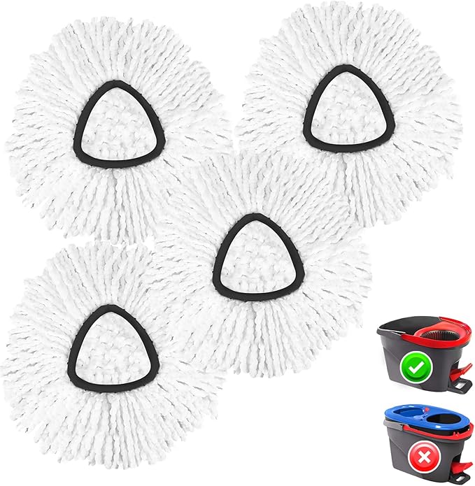 Spin Mop Replacement Head Spin Mop Refills for O Ceda EasyWring 1-Tank | 100% Microfiber Mop Cleaning Machine Washable Spin Mop Head for Easywring 1 Tank System, White, 4 Pack
