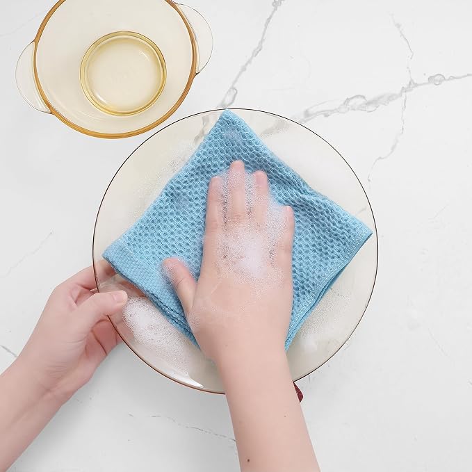 Homaxy 100% Cotton Waffle Weave Kitchen Dish Cloths 8-Pack, Sky Blue | 12 x 12 Inches, Ultra Soft Absorbent Dish Towels, Quick Drying Dish Rags with Hanging Loop