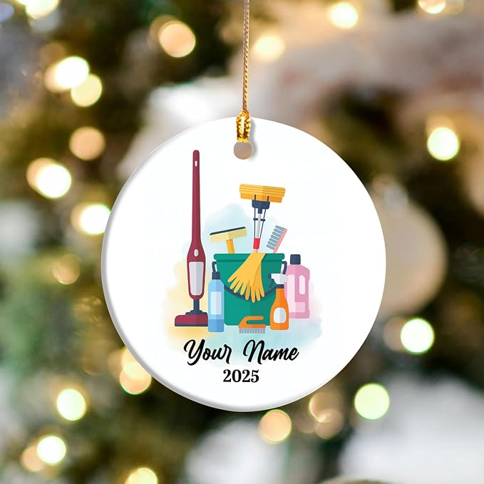 Personalized Cleaning Tools Ornament, Custom Housekeeping Christmas Tree Decoration, Holiday Keepsake Gift for Cleaners, Janitors, Pressure Washers, Housekeepers, Maids and Cleaning Lovers (Clean 2)
