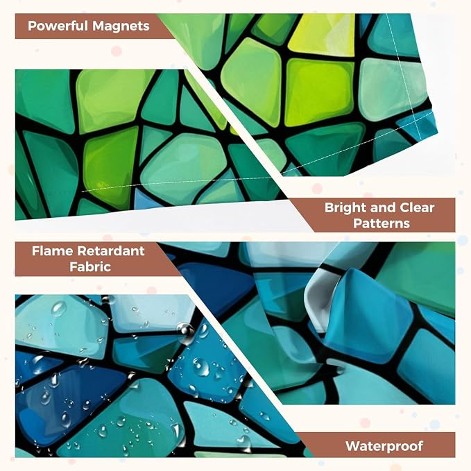 6 Pcs Fluorescent Light Covers for Ceiling Lights abstract stained glass mosaic blue green Magnetic Decorative Shade Filters 4x2 ft for Classroom Office Hospital Decor