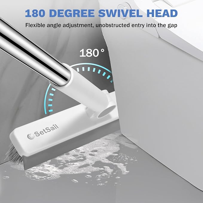 SetSail Grout Cleaner Brush with Long Handle, V-Shaped Floor Scrub Brush | Swivel Grout Brush Stiff Bristle Floor Grout Scrubber for Bathroom, Tile Line, Crevice, Kitchen, Wall, Deck, Garage