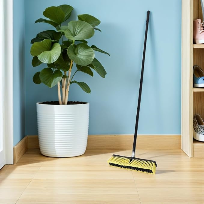 Heavy Duty Outdoor Push Broom with Long Handle for Concrete and Floor Cleaning, Pp Bristles for Large Surface Cleaning, for Street, Patio, Driveway, and Garage Use