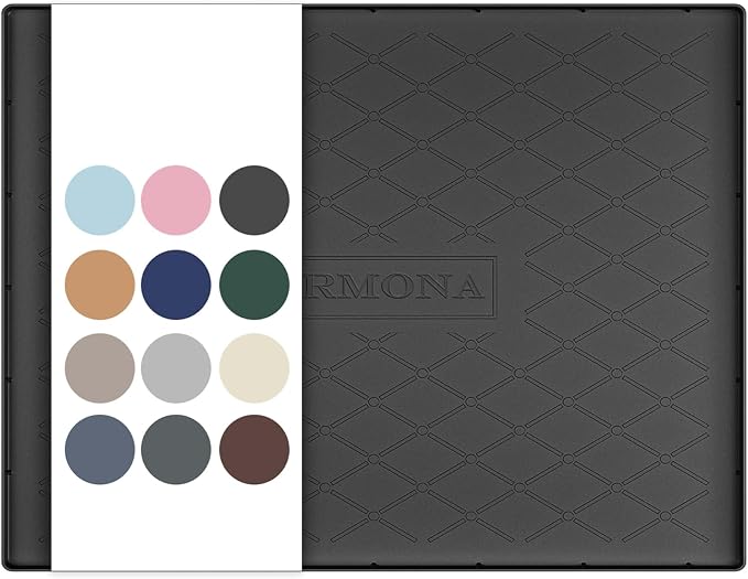URMONA Under Sink Mat 28 x 19 in, Waterproof Silicone Cabinet Protector | Waterproof, Oil-Resistant, Raised Edge, Cabinet Liner, Shelf Protector, Pet Food Mat, Storage Mat, Easy to Clean, Black