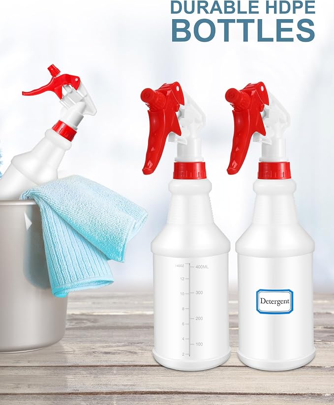 Eccliy 20Pk 16oz Spray Bottles,Cylinder,Red White Spray Head | Clear Empty Plastic Commercial Spray Bottles with Nozzle Measurement For Cleaning Solutions Cleaner Detailing Industrial
