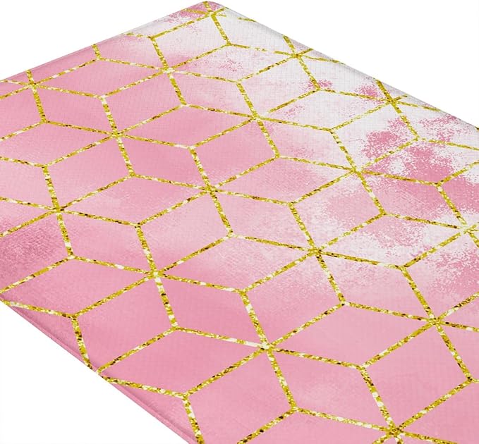 Feelyou Pink Marble 2pcs Kitchen Rug Ombre Kitchen Mat for Floor Geometric Waterproof Non-Slip Rugs for Office Laundry Room Decor Accessories