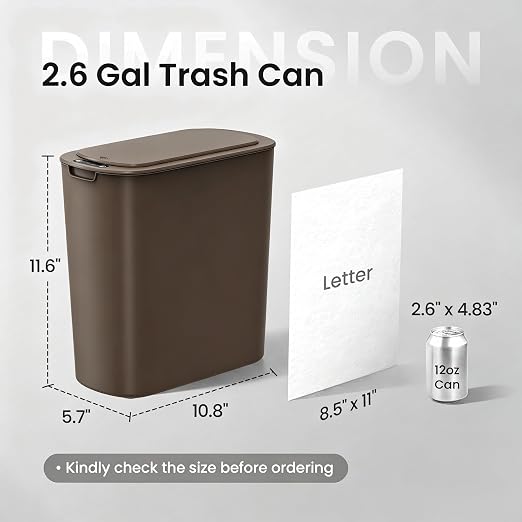 Cesun Automatic Motion Sensor Bathroom Trash Can with Lid, 2.6 Gallon Touchless Trash Bin, Smart Plastic Slim Garbage Can Small Brown Wastebasket for Toilet, Office, rv, Bedroom, Living Room | Motion Sensor, Plastic, Touchless, Odor Control, Smart Garb...