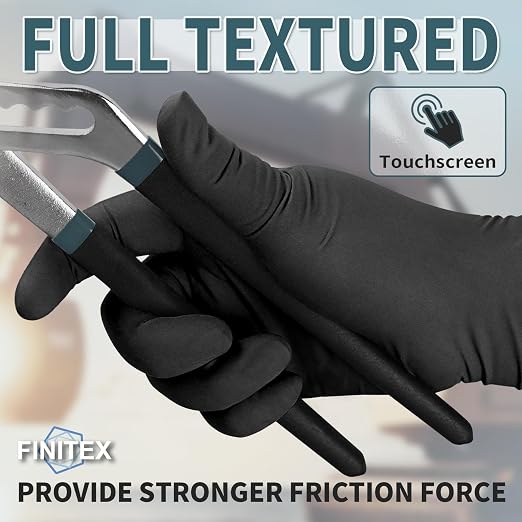 FINITEX - Black Nitrile Disposable Gloves, 5mil, Powder-free, Medical Exam Latex-Free 100 PCS For Cleaning Food Glove (Large)