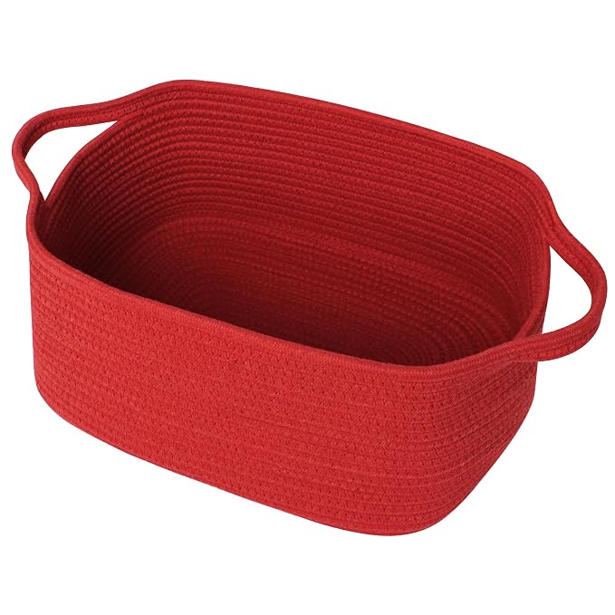 Cute Red Gift Basket, Woven Baskets for Gifts Empty Valentine's Day, Cotton Rope Storage Bin for Organizing, Cat Dog Toy Box, Baby Nursery Organizer, Wicker Easter Basket, Red Room Decor