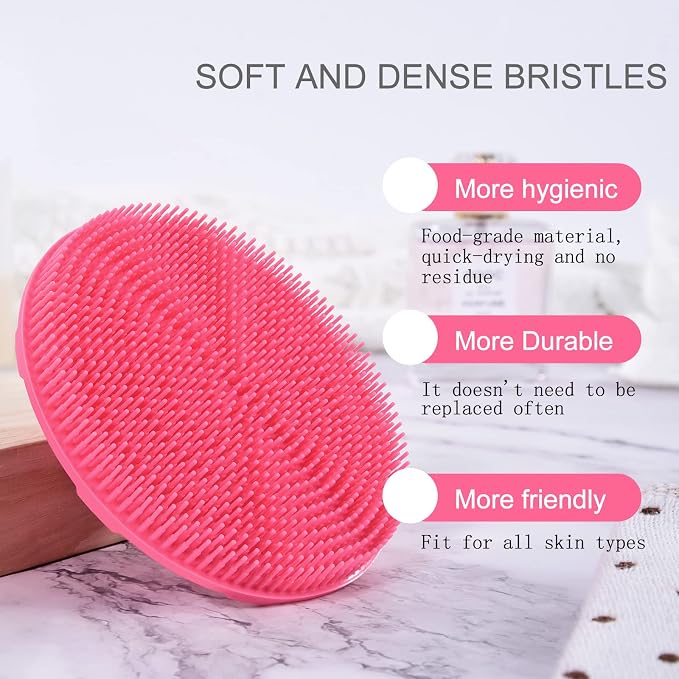 INNERNEED Food-Grade Soft Silicone Body Scrubber Shower Brush, Pink | Handheld Cleansing Skin Brush, Gentle Exfoliating and Lather Well, Hygienic Bath Scrub for Women, Men