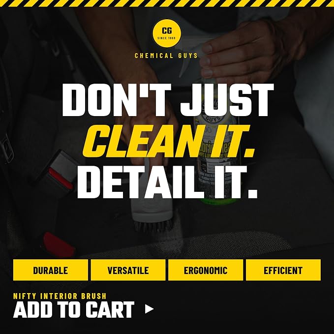 Chemical Guys, The Nifty Interior Detailing Brush for Carpet & Upholstery | Synthetic bristles and a short ergonomic handle scrub carpet, mats, upholstery and trunk liners with control