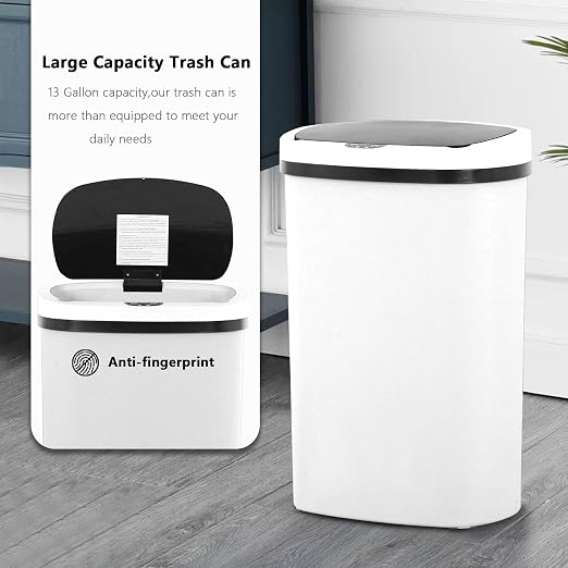 13 Gallon/50 L Kitchen Trash Can with Lid, Garbage Can with Touch-Free Lid, Cute Trash Can Automatic Trash Can Bathroom Trash Can with Lid, Motion Sensor Trash Can Waterproof Trash Bin
