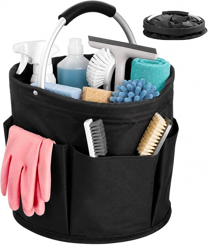 RAYBIN 17L Cleaning Caddy for Cleaning Supplies, Foldable Cleaner Basket | Housekeeping Products Organizer with Handle, Portable Large Storage Bucket for Home, Garden, Outdoor, Camping
