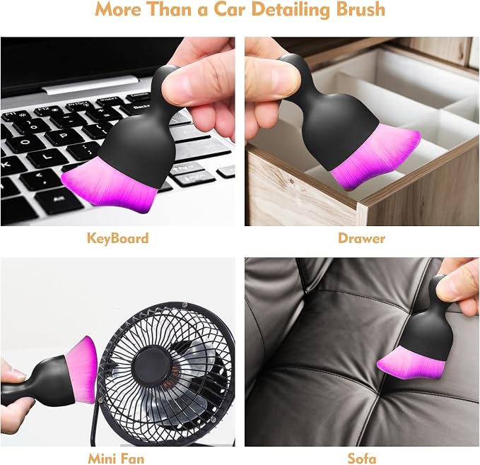 Car Interior Cleaning Brush Car Duster Interior with Ultra Soft Bristles | Auto Detailing Brushes Dusting Car Accessories for Dashboard, AC Vents, Leather, Scratch-Free (2P_DoublePurple)