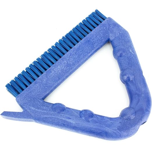SPARTA Blue Plastic Grout Brush, Triangle-Shaped Scrub Brush with Scraper for Cleaning Tiles and Grout, 9 x 7 x 7 Inches