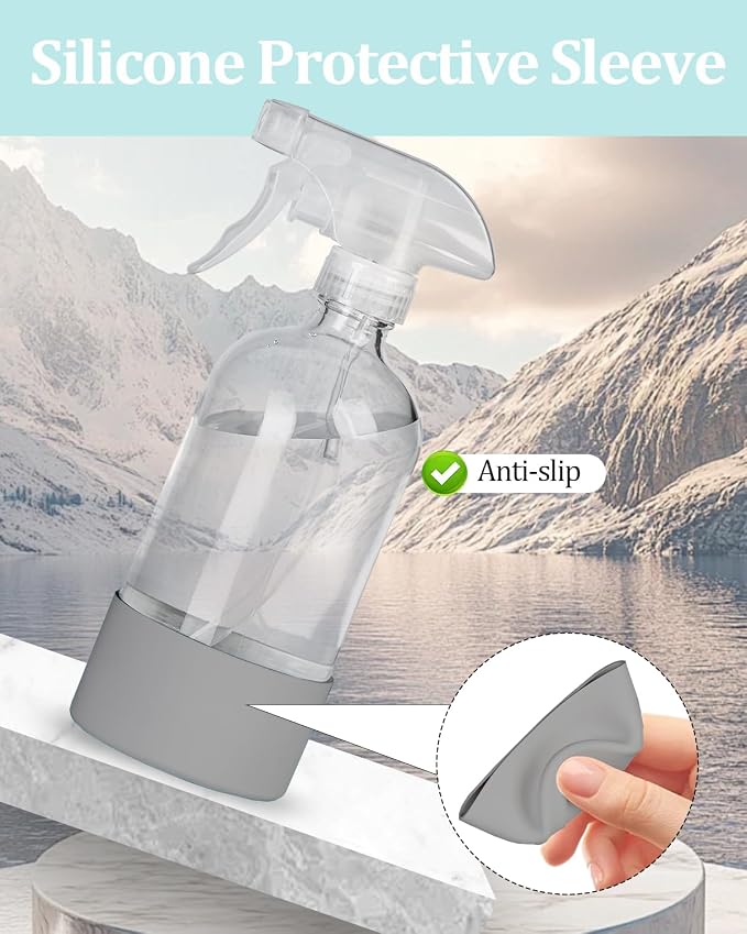 2 Pack 360° Glass Spray Bottles with Silicone Sleeve Grey | 360° Inverted Spray Nozzle, Gravity Ball Designed for Cleaning Crack & Crevice, Leak-proof and Pressure-Resistant Design