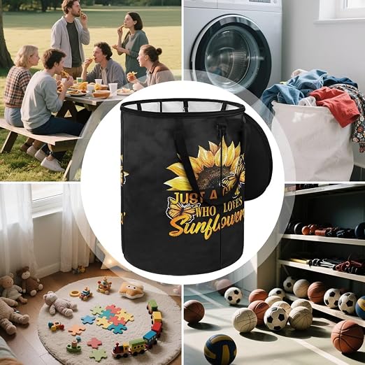 BIGCARJOB Sunflower Quotes Big Trash Can with Lid, 22.83x17.71, Outdoor Recycling Bin Large Trash Can Outside Garbage Storage Bag for Camping Travel Beach