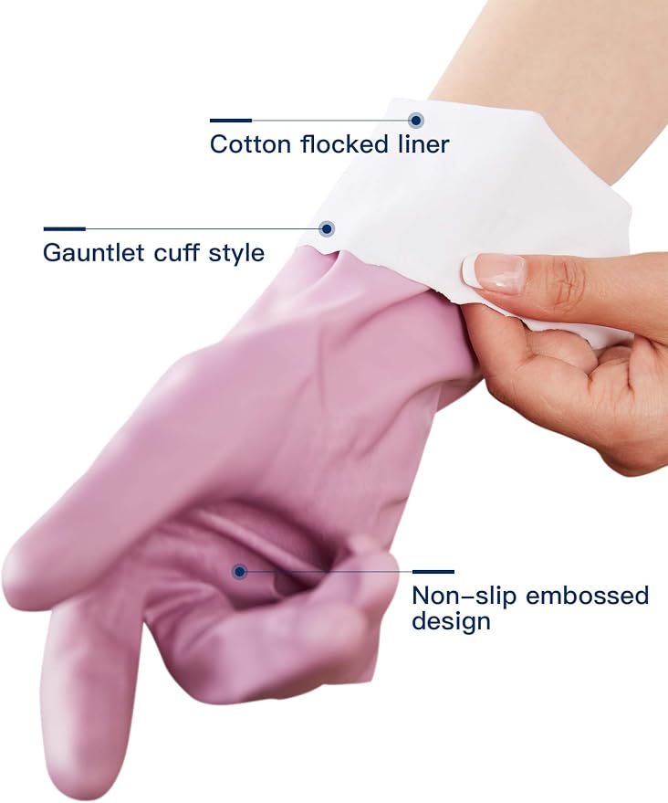 LANON 3 Pairs wahoo Cleaning Gloves,Cotton Flocked Liner,Mauve Mist,Small | Skin-Friendly, Dish Washing, Reusable, Latex Free, DEHP-Free, Non-Slip, Dishwashing Household Kitchen Gloves